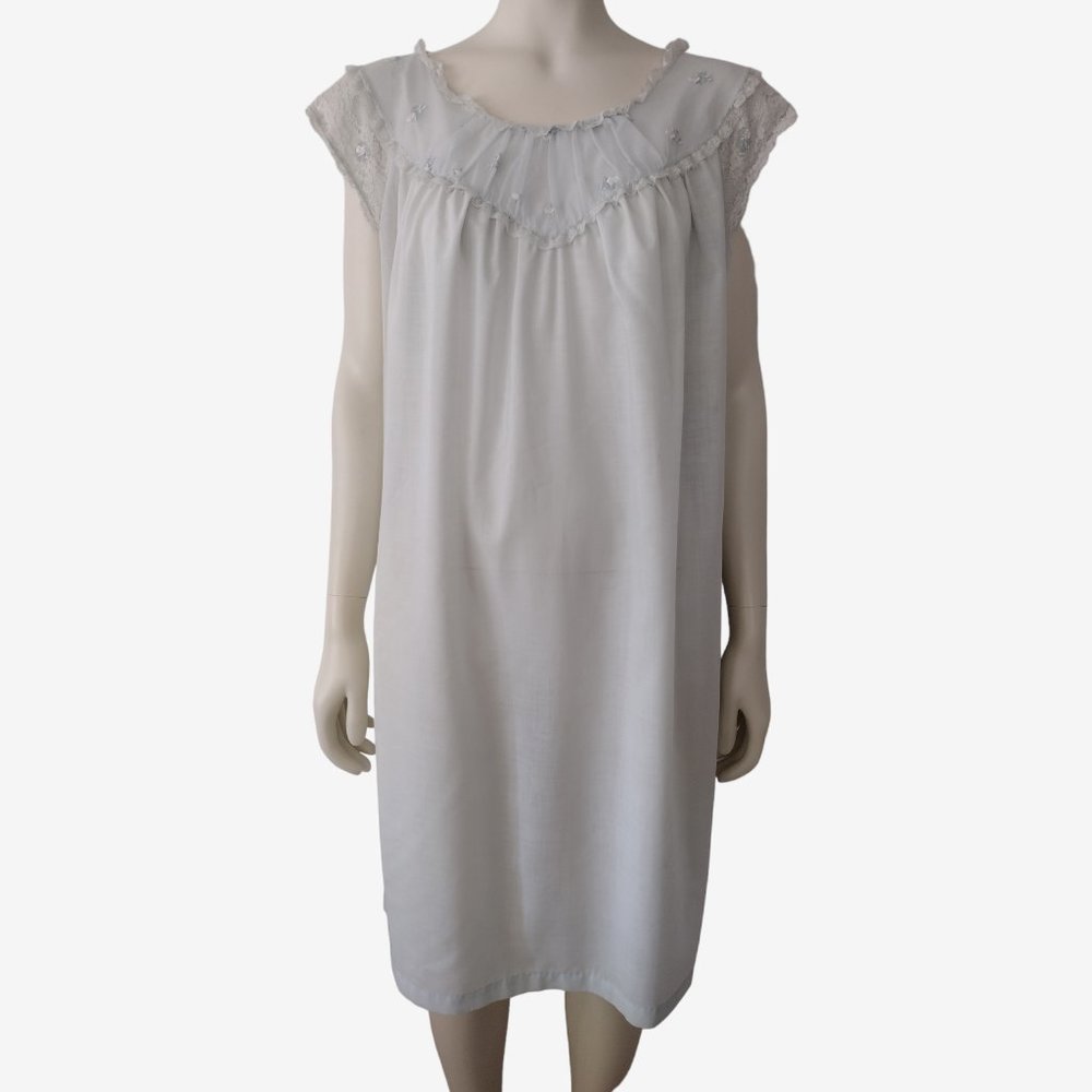 Vintage 1970s Sears Light Blue Cotton Blend Midi Nightgown Size M/L